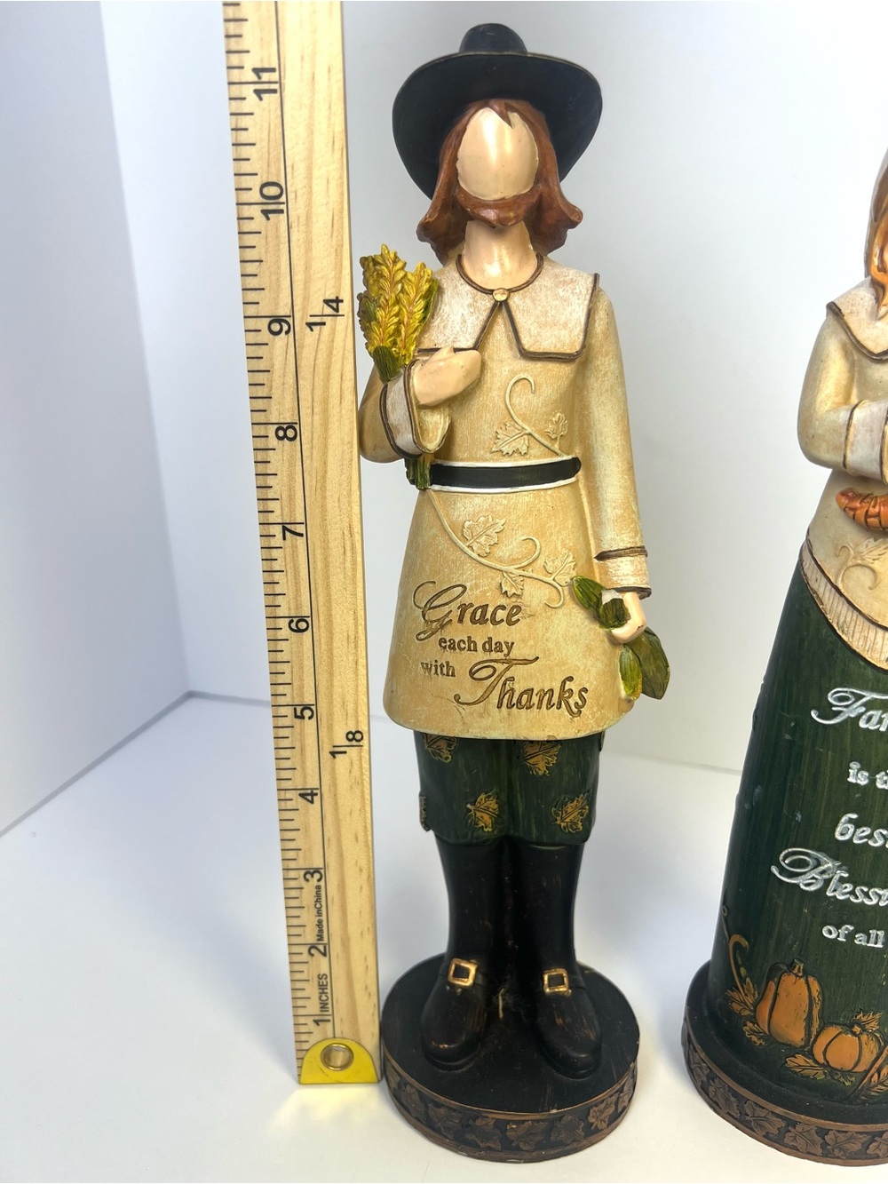 Pilgrim & Harvest Figurine Thanksgiving Decor Set of 2 Hobby Lobby Vintage Decor - Picture 12 of 13